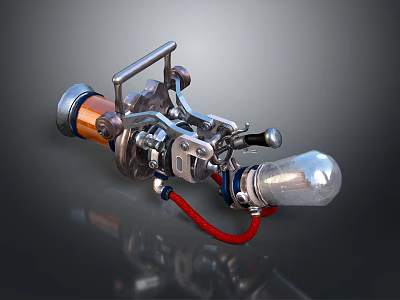 Futuristic Sci Fi Style Weapon Featuring Metallic Parts Transparent Sphere And Red Hose 3d model