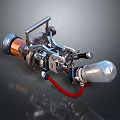 Futuristic Sci Fi Style Weapon Featuring Metallic Parts Transparent Sphere And Red Hose