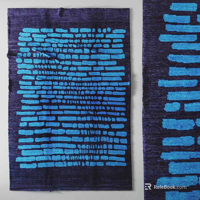 Square Rug Featuring Blue Brick Pattern And Dark Blue Background With Modern Design Elements 3d model