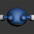 Cute Blue Cartoon Creature With Big Eyes White Gloves And Black White Spiral Belly