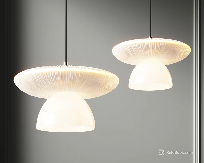 Modern Mushroom Shaped Pendant Lights With White Glass Shades For Interior Design 3d model 