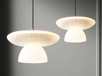 Modern Mushroom Shaped Pendant Lights With White Glass Shades For Interior Design 3d model