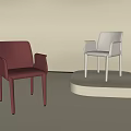Burgundy And Beige Leather Single Chair In Minimalist Setting With Pedestal