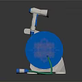 White And Blue Garden Hose Reel With Green Water Hose And Portable Stand