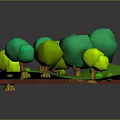 Colorful Green And Yellow Trees In 3D Scenic Grassland With Stream