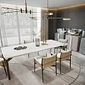 Modern Restaurant Interior With Dining Table Chairs Hanging Lights Dark Wooden Walls And Marble Floor