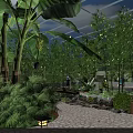 Modern Glass Canopy Structure at Building Entrance with Green Plants and Lawn