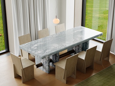 Modern multi-person dining table and chair granite dining table solid wood single chair marble dining table spherical chandelier model