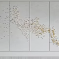 Modern Wall Decor on Gray Panels with Gold and White Bird Leaf Shapes