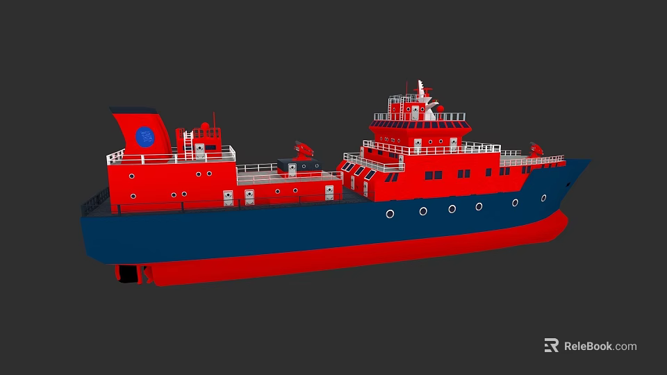 Modern Red and Blue Ship Featuring Multiple Decks Upper Structure and Functional Equipment 3d model 