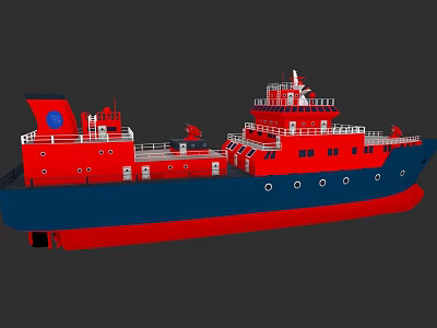 Modern Red and Blue Ship Featuring Multiple Decks Upper Structure and Functional Equipment 3d model