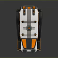 Futuristic Sci Fi Vehicle With Orange Gray Accents Top Antennas Round Windows And Unique Wheels