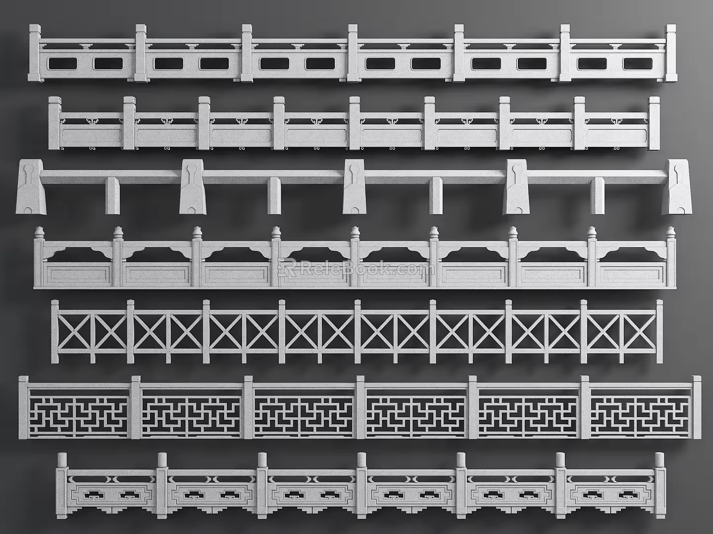 Chinese-style Stone Railing Bridge Railing River Railing Chinese-style Railing White Jade Railing Stone Railing Fence 3d model