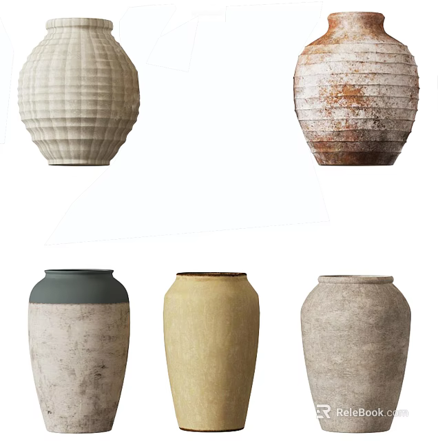 Rustic Ceramic Vessels With Textured Surfaces Assorted Shapes And Earth Tones 3d model