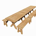 Wooden Dining Table Set With Matching Benches Simple Design For Outdoor Use 3d model
