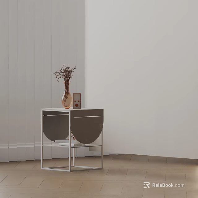 Modern Side Table with Metal Frame Curved Details and Decorative Vase Twigs in Minimalist Interior 3d model 