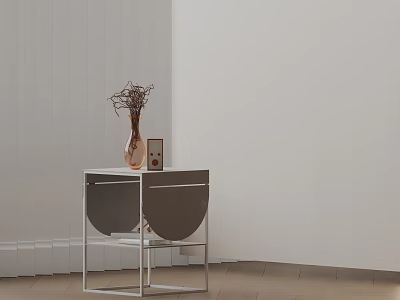 Modern Side Table with Metal Frame Curved Details and Decorative Vase Twigs in Minimalist Interior 3d model
