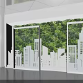 Modern Interior Design With Green Plant Wall And White City Building Silhouettes