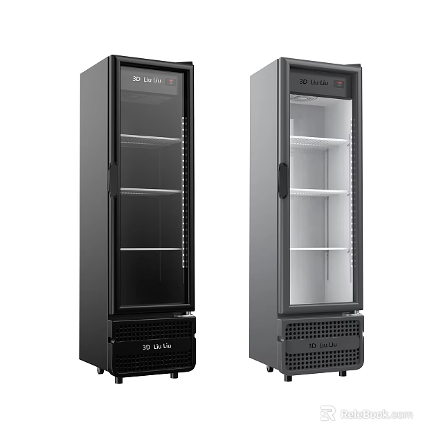 3D INNOV Modern Black Upright Wine Cooler With Glass Door And Storage Shelves 3d model 