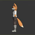 Anthropomorphic Fox Character 3D Model With White Shirt Blue Tie Mask Grey Pants And Gloves