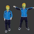 Two Kids Wearing Blue Jackets And Black Pants Standing On Gradient Background 3d model