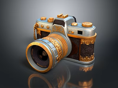 Vintage Digital Camera With Gold And Silver Decorative Design Details 3d model