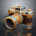Vintage Digital Camera With Gold And Silver Decorative Design Details