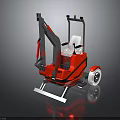 Red Compact Construction Vehicle With Mechanical Arm And White Wheels