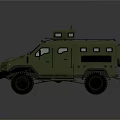 Olive Green Armored Military Vehicle With Roof Turret And Off Road Tires