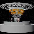 Futuristic Bar With Circular Top Yellow New Dance Club Signage Starry Background And Standing People
