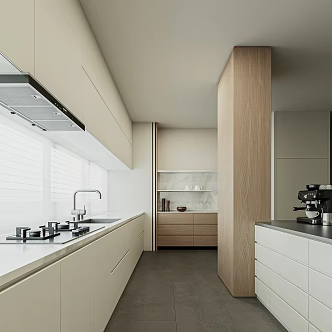 Modern Minimalist Open Kitchen Large Flat Floor Kitchen Appliances Coffee Machine Tobacco Stove 3d model