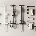 Modern Black And White Shower Systems With Handheld Sprayers And Wall Racks 3d model
