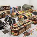 Supermarket Grocery Store Interior With Shelves Checkout Counter And Fresh Produce Sections
