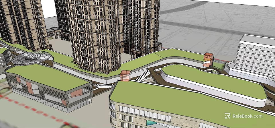High Rise Residential Building Exterior With Green Roof And Surrounding Layout 3d model 