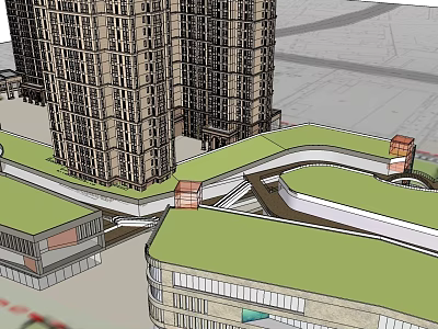 High Rise Residential Building Exterior With Green Roof And Surrounding Layout 3d model