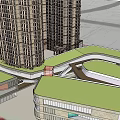 High Rise Residential Building Exterior With Green Roof And Surrounding Layout
