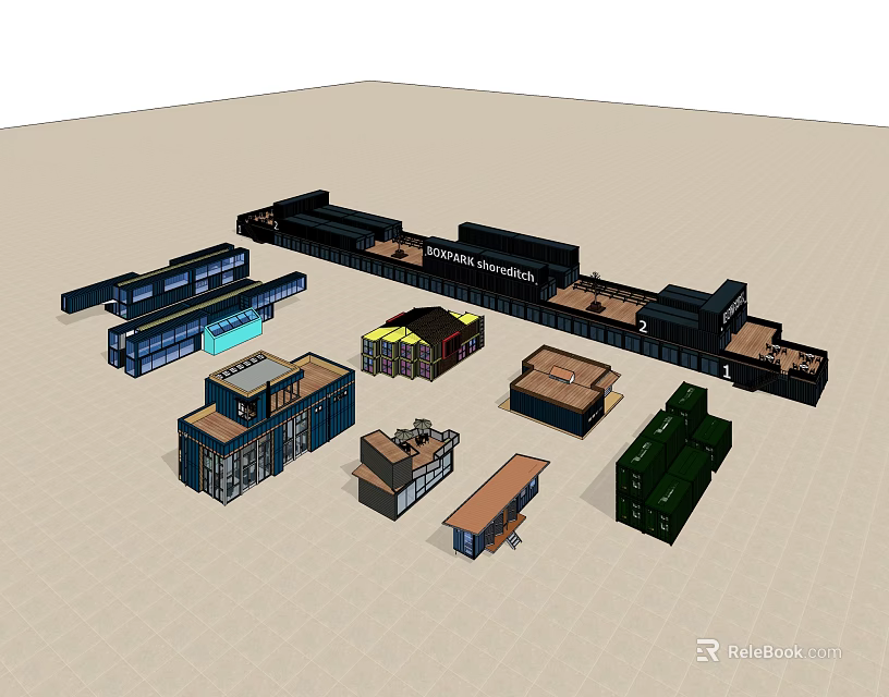 Diverse Modern Container Buildings Showcasing Various Design Styles And Structures 3d model