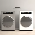 Two Modern Gray And White Washing Machines By POLIFORM With Round Door Control Panel