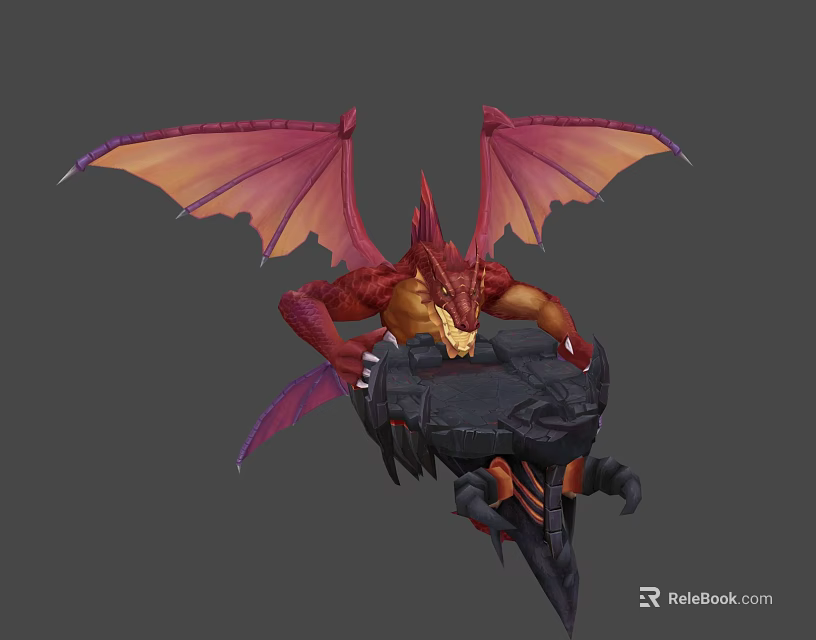Armored Warrior Character Riding Fire Breathing Scaly Red Dragon Creature In Action 3d model 