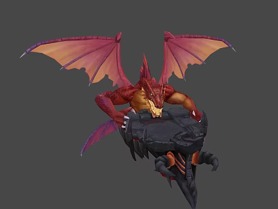 Armored Warrior Character Riding Fire Breathing Scaly Red Dragon Creature In Action 3d model