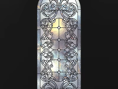 Elegant Decorative Stained Glass Window with Detailed Scrollwork and Vibrant Glass Panels for Interior Design 3d model