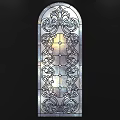 Elegant Decorative Stained Glass Window with Detailed Scrollwork and Vibrant Glass Panels for Interior Design