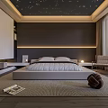 Modern Bedroom Interior With Starry Ceiling Dark Wall Gray Bed Bedside Table Chair Rug 3d model