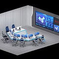 Modern Control Room Interior With Large Screens Data Displays Control Console And Chairs 3d model