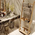 Luxurious Bathroom Interior With Marble Vanity Round Backlit Mirror Green Tiles And Gold Fixtures