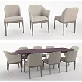 Modern Dark Purple Rectangular Dining Table Set With Light Beige Chairs 3d model