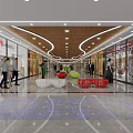 Shopping Mall Lobby With Shiny Floor Ceiling Lights Columns And Shoppers