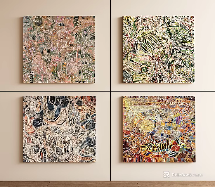 Abstract Paintings Artwork Collection Featuring Vibrant Colors And Diverse Textures 3d model