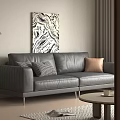 Middle Ancient Simple Double Sofa Bean Curd Block Sofa Leather Sofa 3d model