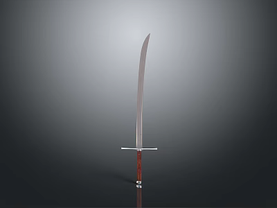 Single Medieval Sword With Metal Blade Wooden Handle And Cross Guard On Dark Background 3d model